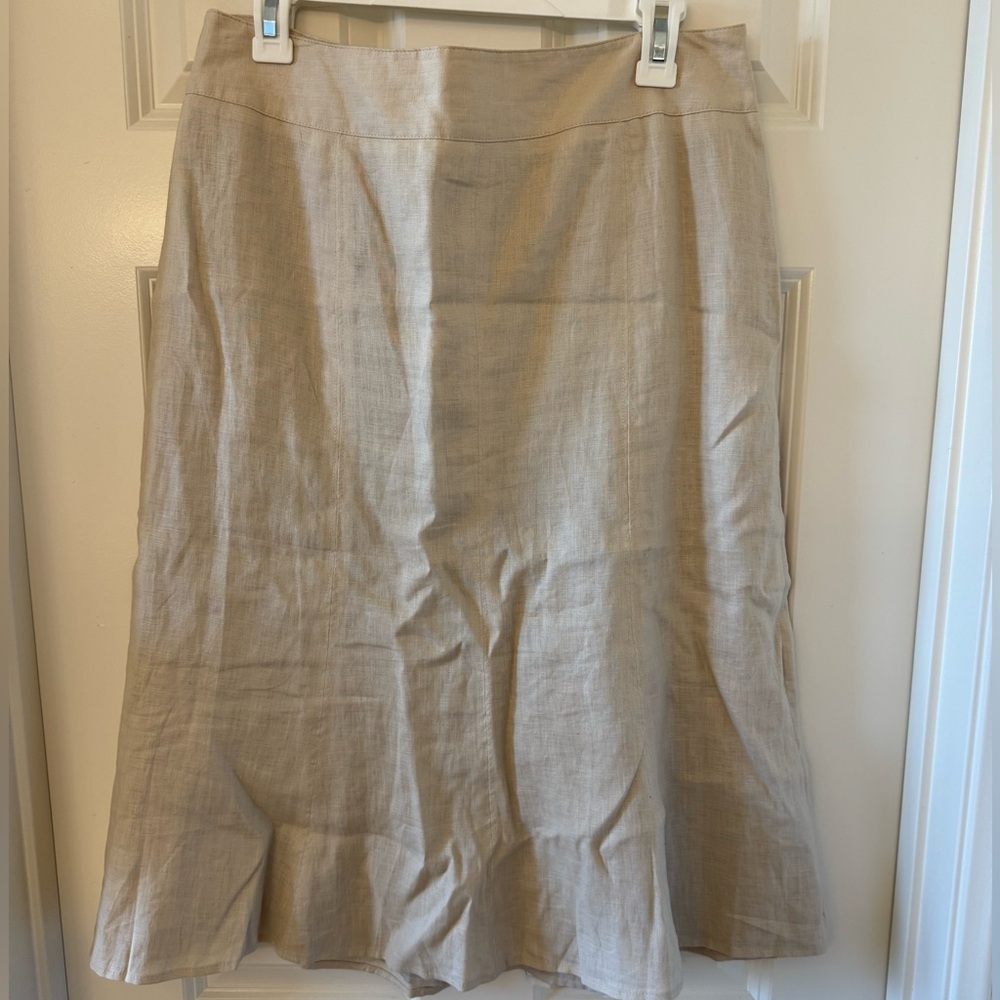 Ann Taylor 100% Linen Light Tan A-Line Skirt Fully Lined